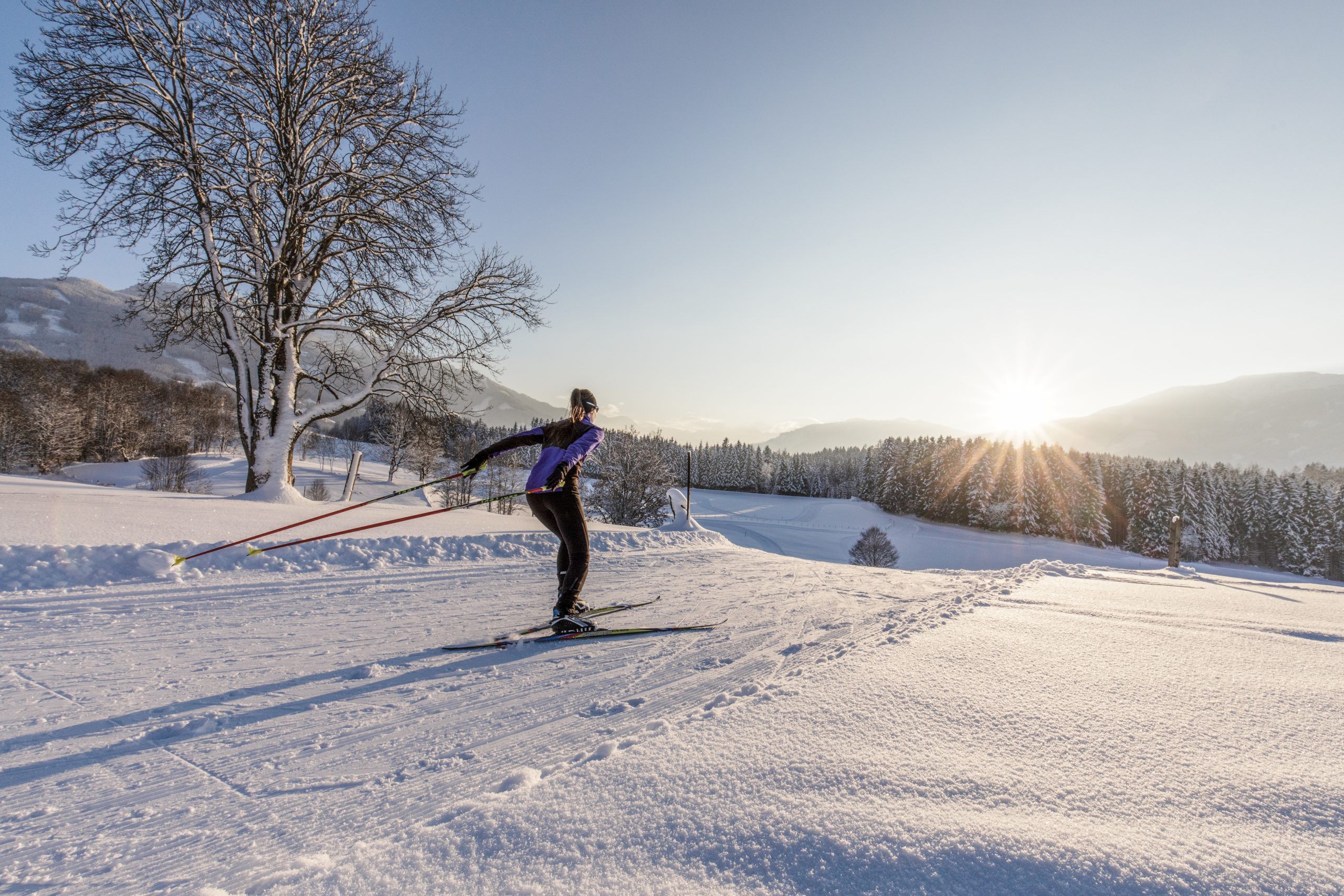 Der Sonne hinterher, bevor es den Hang abwärts geht